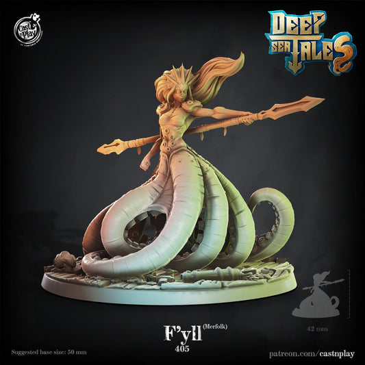 F’yll (Merfolk) |  D&D  |  3D Printed | HD Resin Miniature | Cast n Play | Pathfinder | Tabletop | Mermaid | Boss