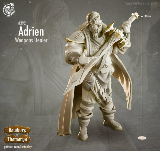 Adrien The Weapons Dealer |  D&D  |  3D Printed | HD Resin Miniature | Cast n Play | Pathfinder | Tabletop