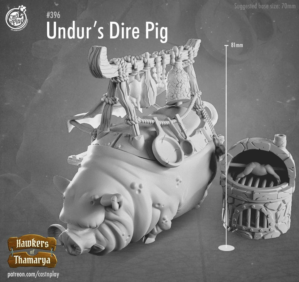 Undur's Dire Pig and BBQ |  D&D  |  3D Printed | HD Resin Miniature | Cast n Play | Pathfinder | Tabletop