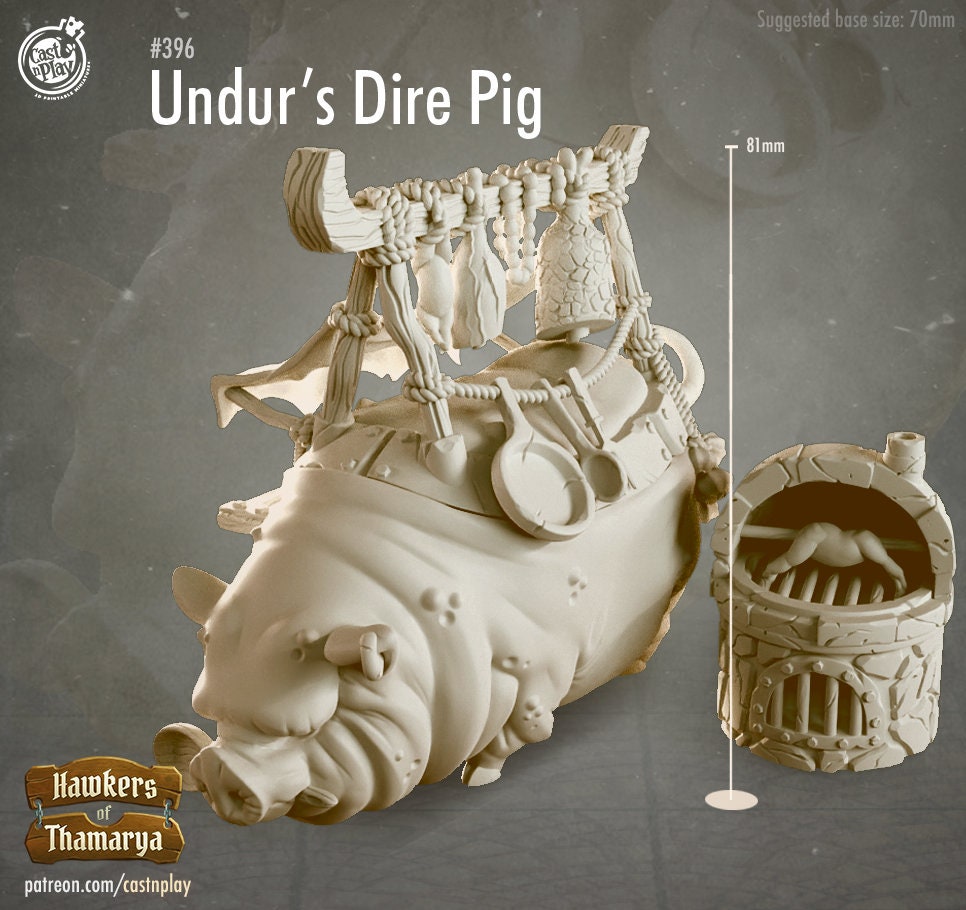 Undur's Dire Pig and BBQ |  D&D  |  3D Printed | HD Resin Miniature | Cast n Play | Pathfinder | Tabletop