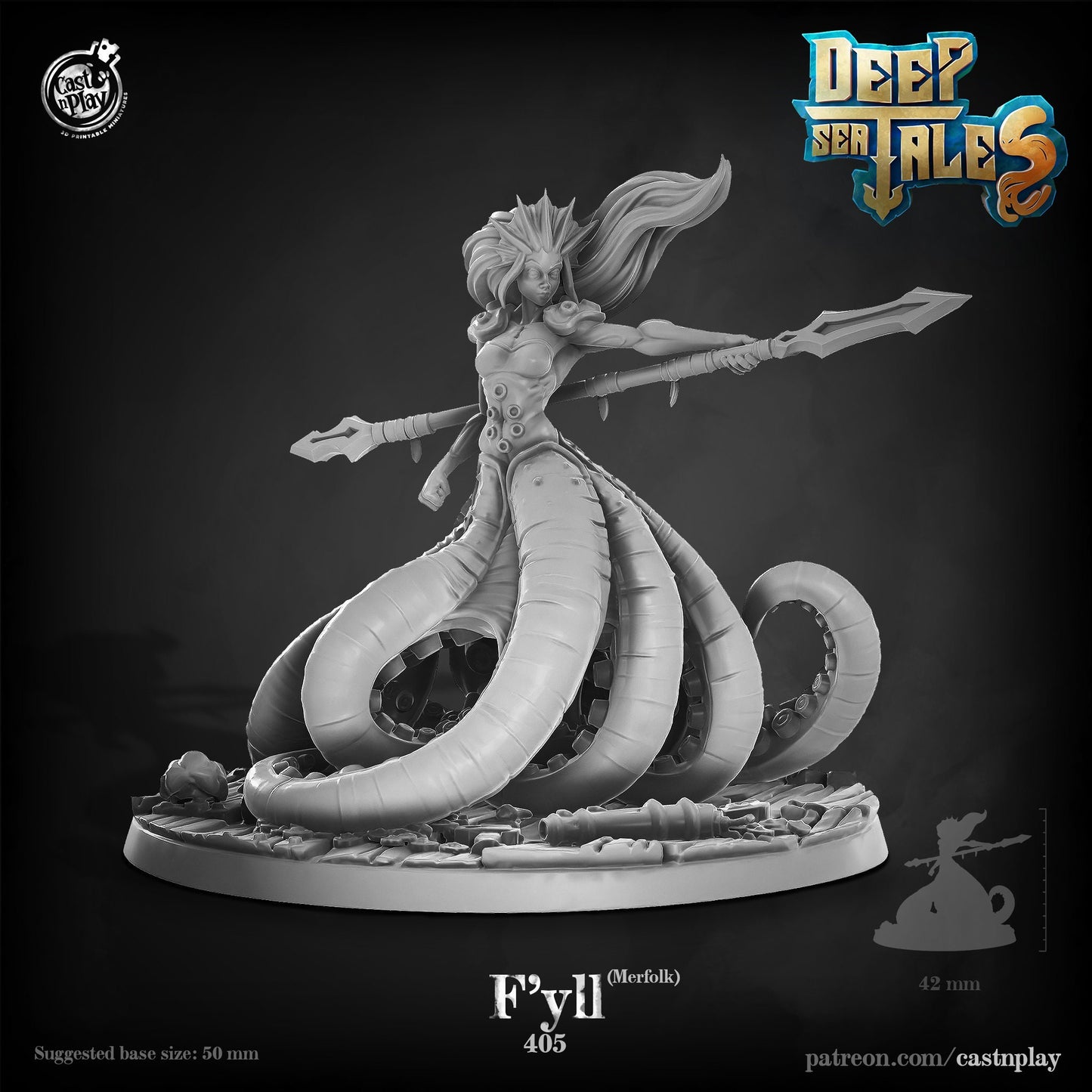 F’yll (Merfolk) |  D&D  |  3D Printed | HD Resin Miniature | Cast n Play | Pathfinder | Tabletop | Mermaid | Boss