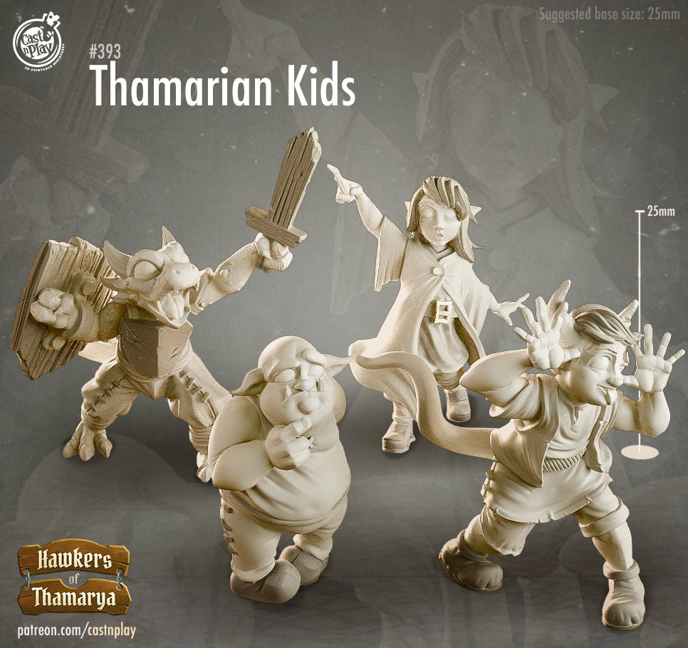 Orphan Kids  |  D&D  |  3D Printed | HD Resin Miniature | Cast n Play | Pathfinder | Tabletop | Elf | Tiefling | Orc | Dragonborn