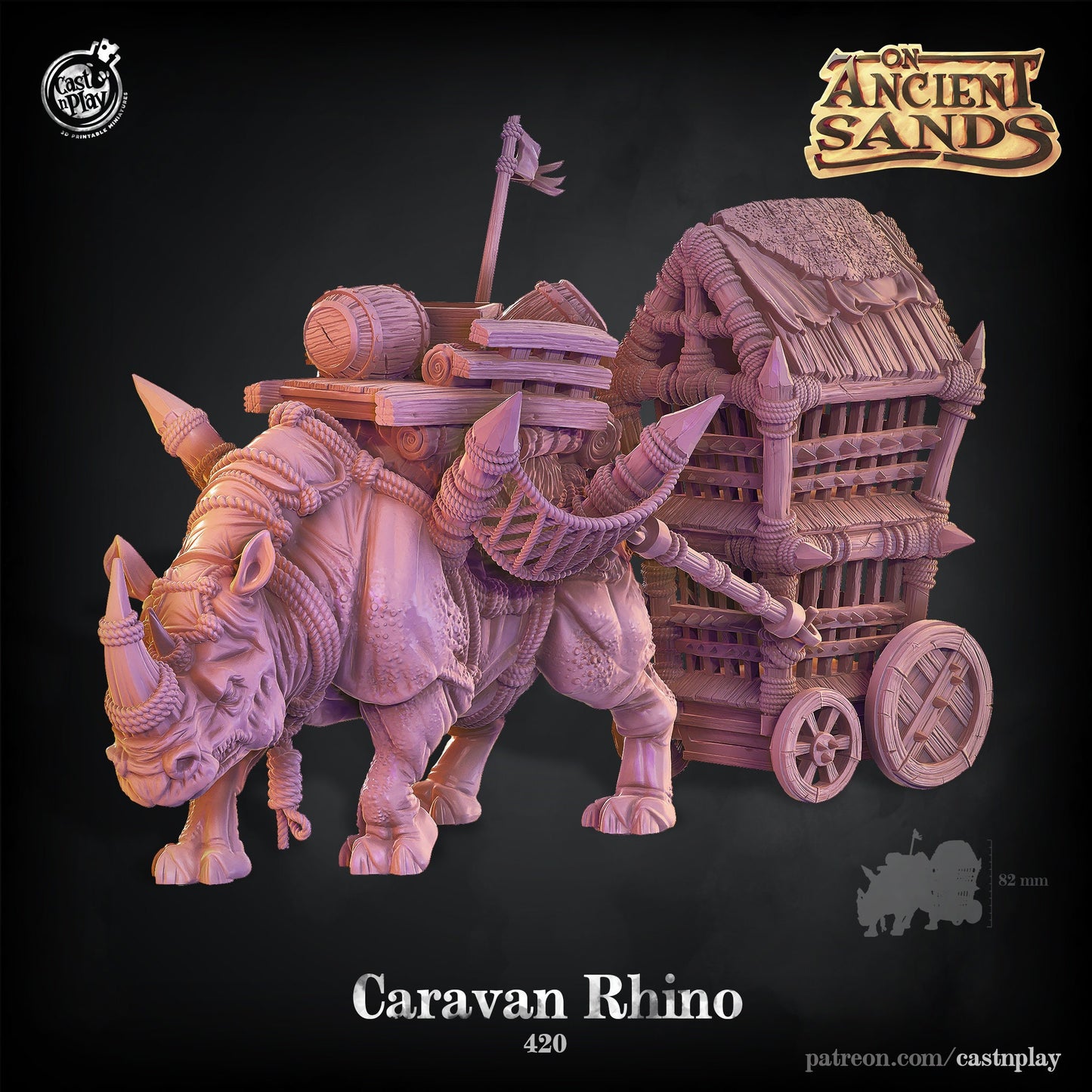 Caravan Rhino | Cage |  D&D  |  3D Printed | HD Resin Miniature | Cast n Play | Pathfinder | Tabletop | Boss | Beast