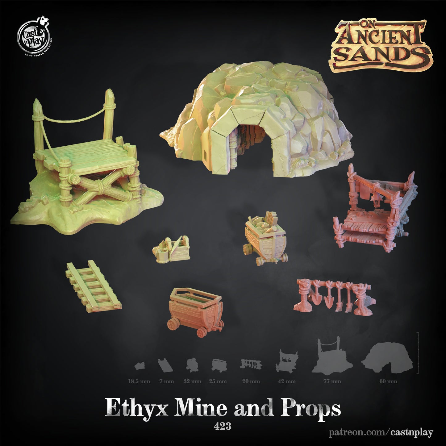 Ethyx Desert Mine and Props |  D&D  |  3D Printed | HD Resin Miniature | Cast n Play | Pathfinder | Tabletop | Warrior | Egypt | Sand