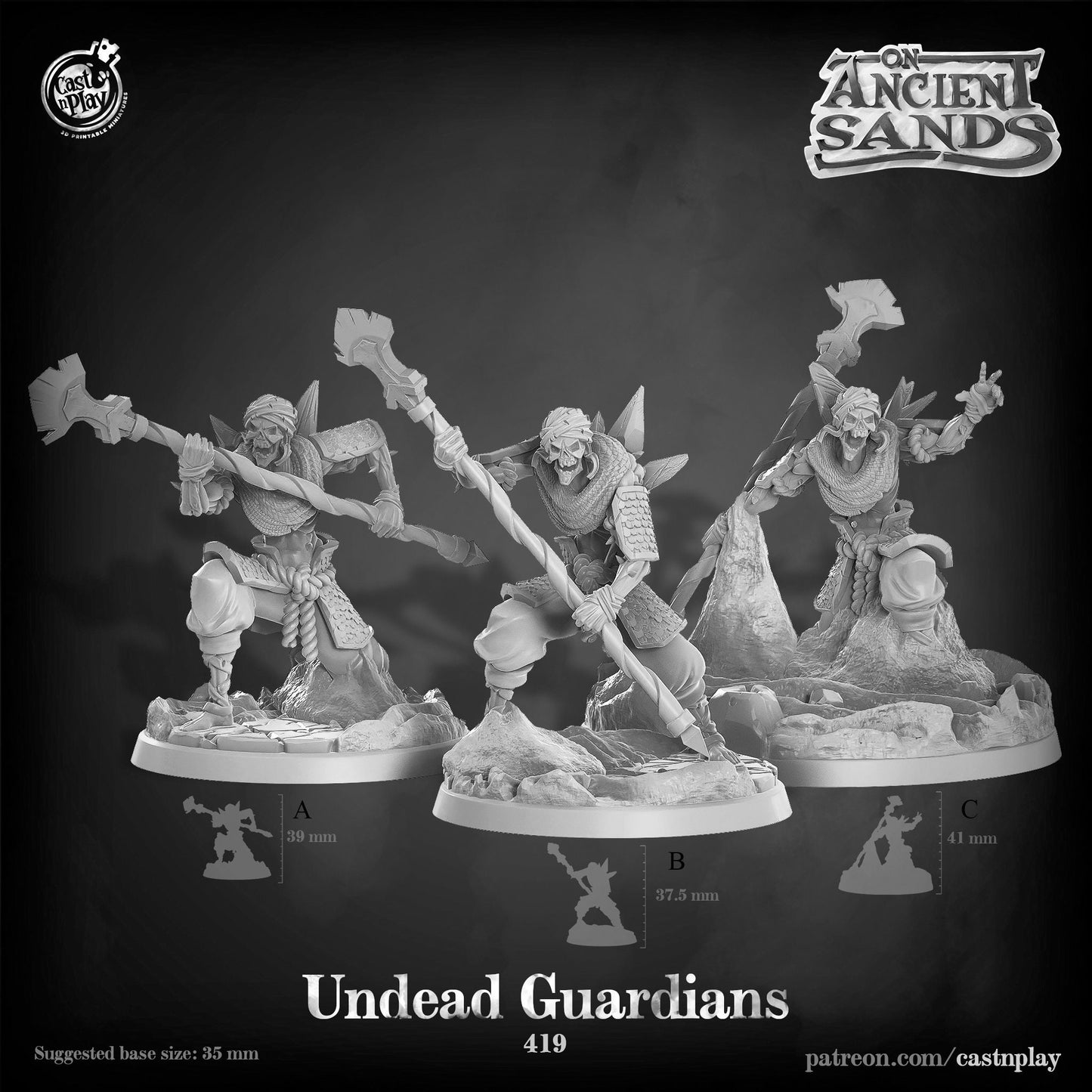 Undead Guardians |  D&D  |  3D Printed | HD Resin Miniature | Cast n Play | Pathfinder | Tabletop | Warrior | Egypt | Sand