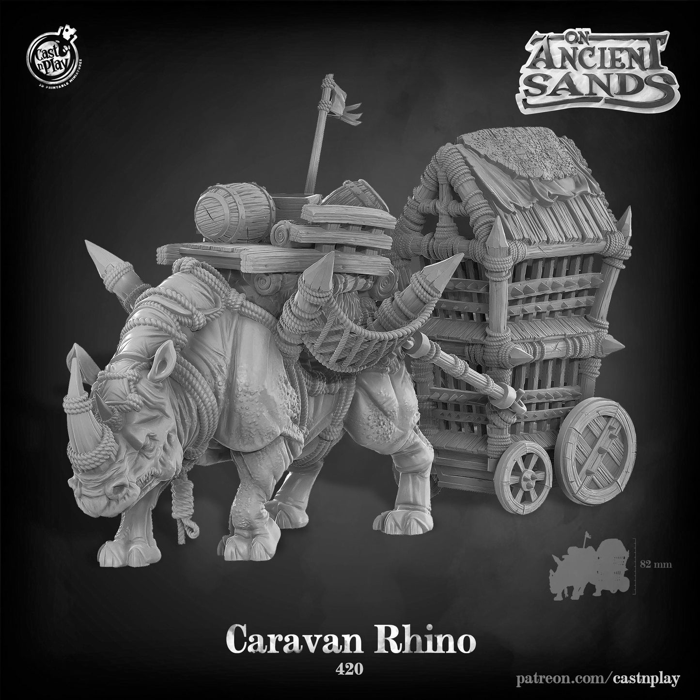 Caravan Rhino | Cage |  D&D  |  3D Printed | HD Resin Miniature | Cast n Play | Pathfinder | Tabletop | Boss | Beast