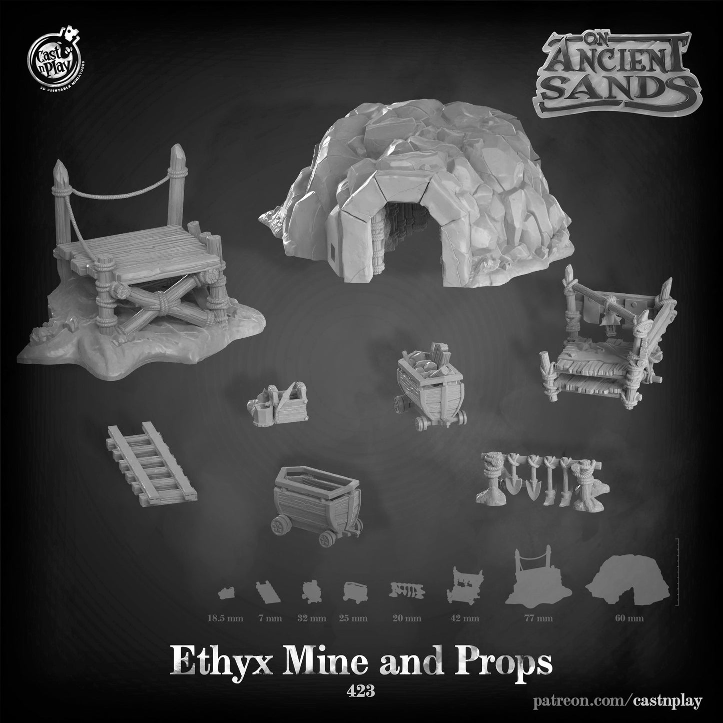 Ethyx Desert Mine and Props |  D&D  |  3D Printed | HD Resin Miniature | Cast n Play | Pathfinder | Tabletop | Warrior | Egypt | Sand