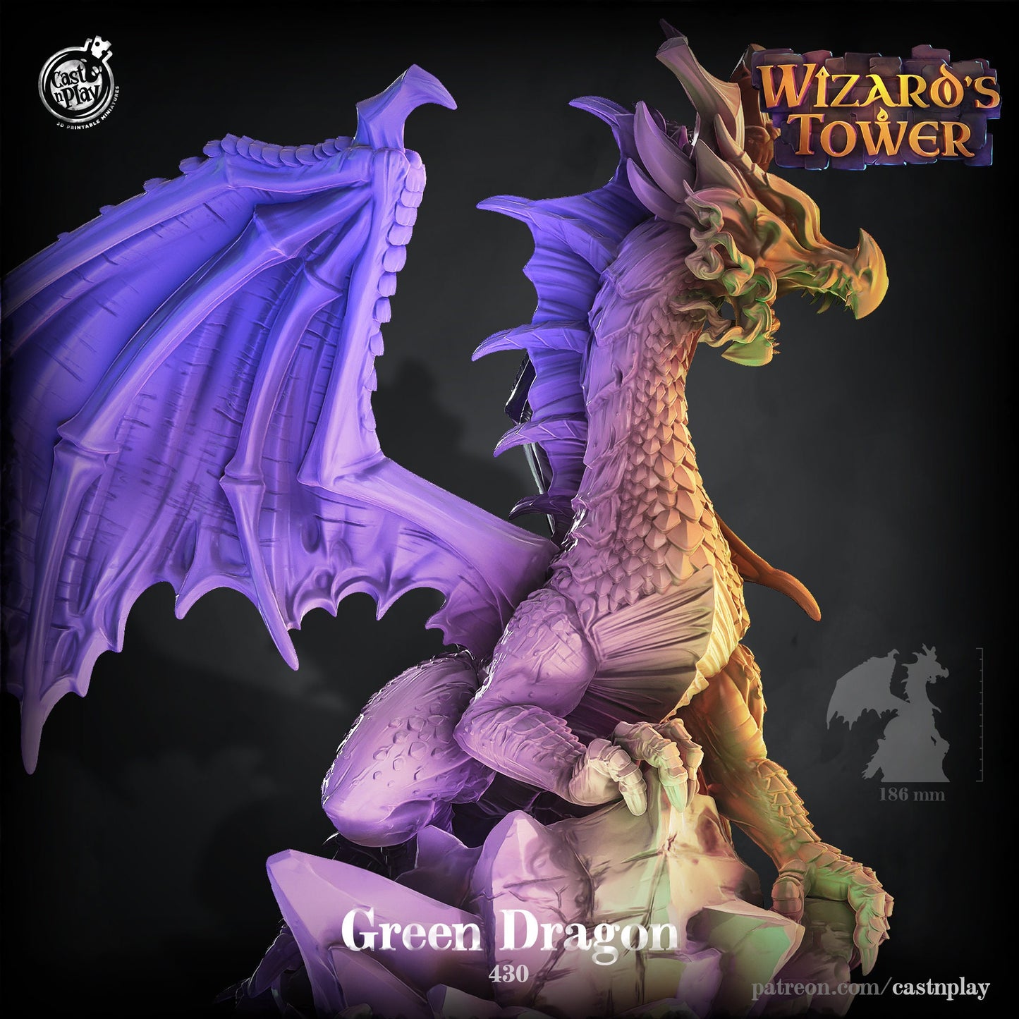 Green Dragon |  D&D  |  3D Printed | HD Resin Miniature | Cast n Play | Pathfinder | Tabletop | Boss | Epic | Magic