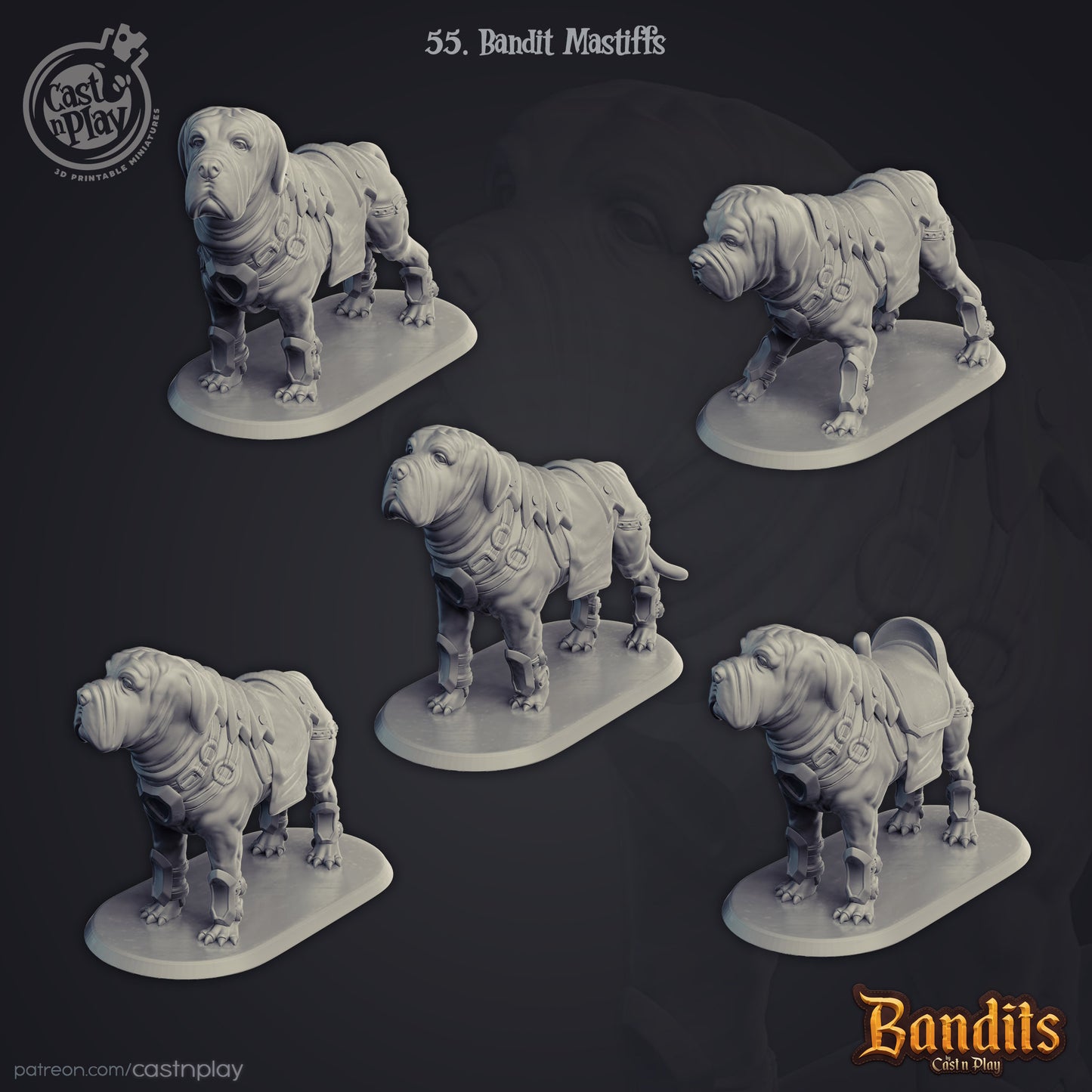 Bandit Mastiffs  |  D&D  |  Miniature | Beast | Creature | Dogs | Pack