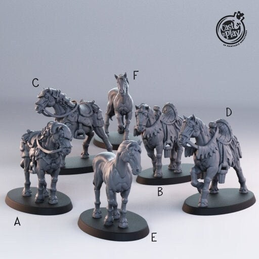 Horses  |  D&D  |  Miniature | Creature | Mount | Towns Folk | Pack