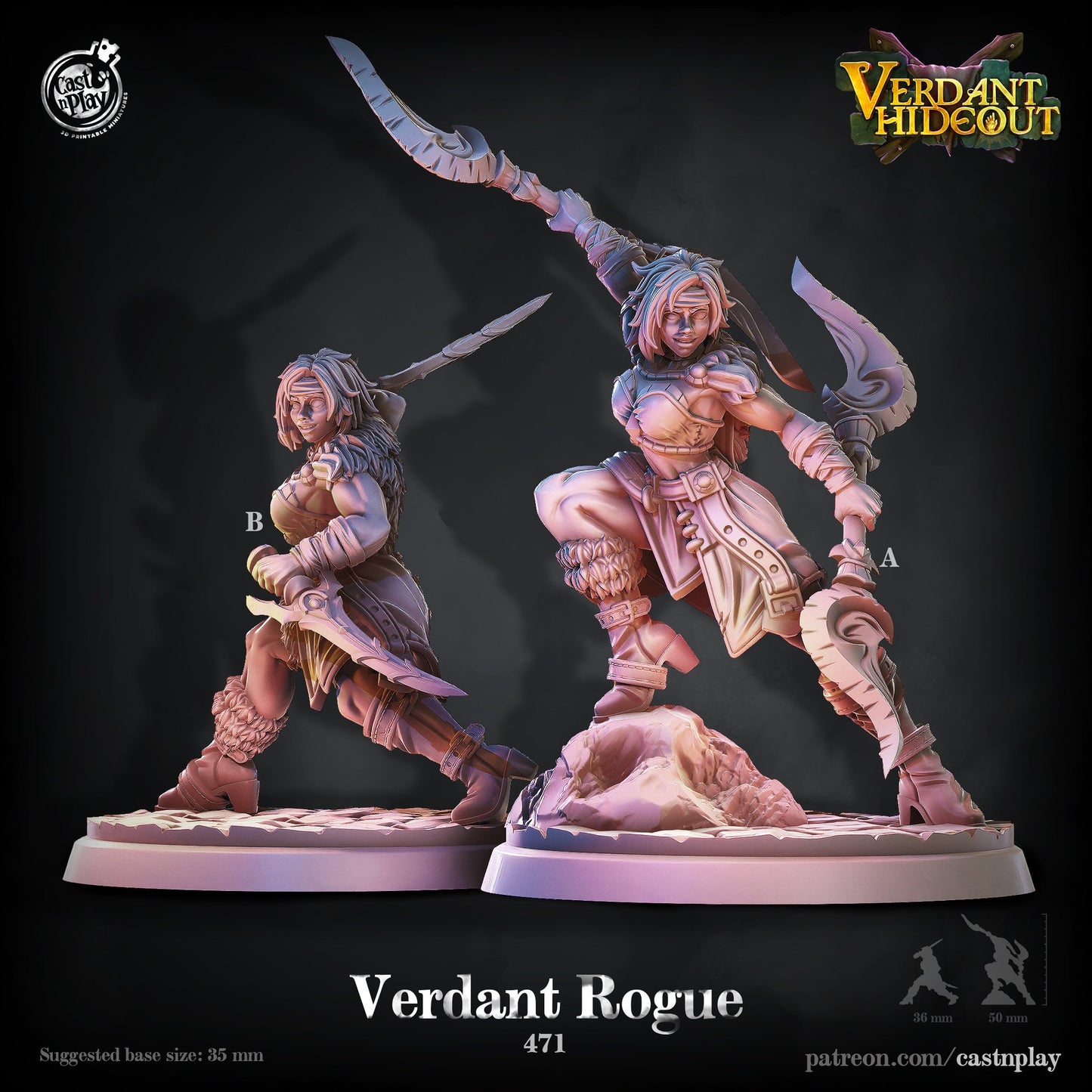 Female Verdant Rogue |  D&D  |  Miniature | Enemy | Bandit | Thug | Hideout