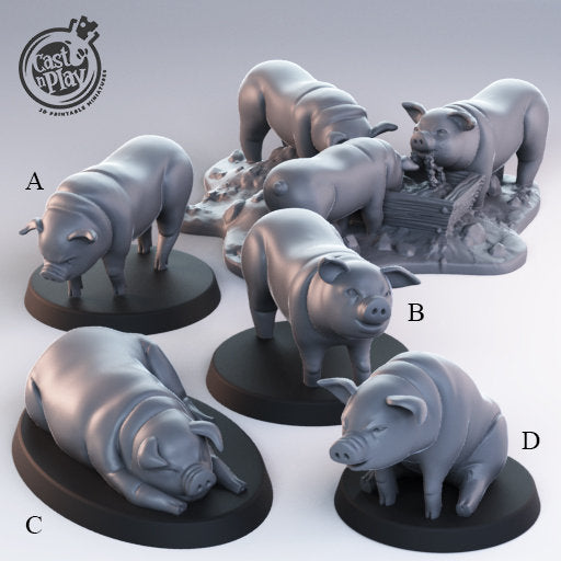 Pigs  |  D&D  |  Miniature | Creature | Mount | Towns Folk | Pack