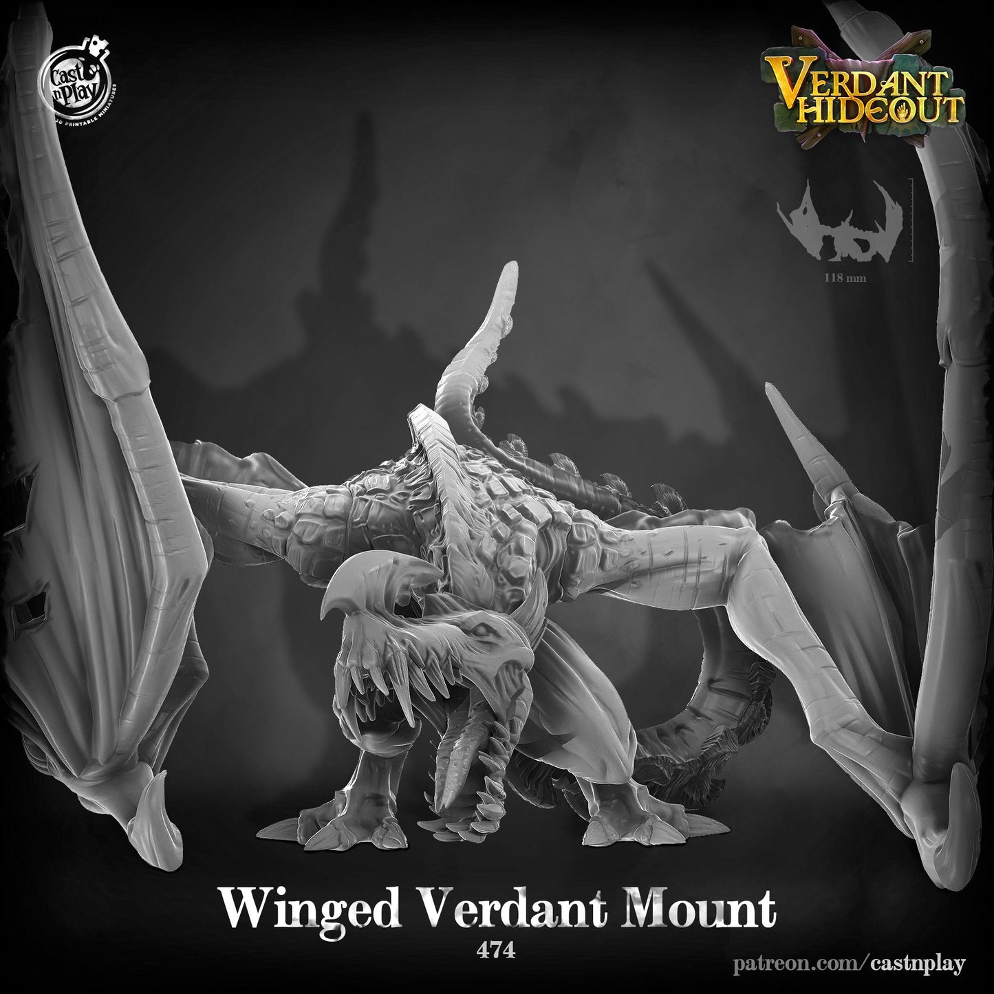 Winged Verdant Wyvern Mount  | D&D | Miniature | Enemy | Giant | Boss | Creature | Beast