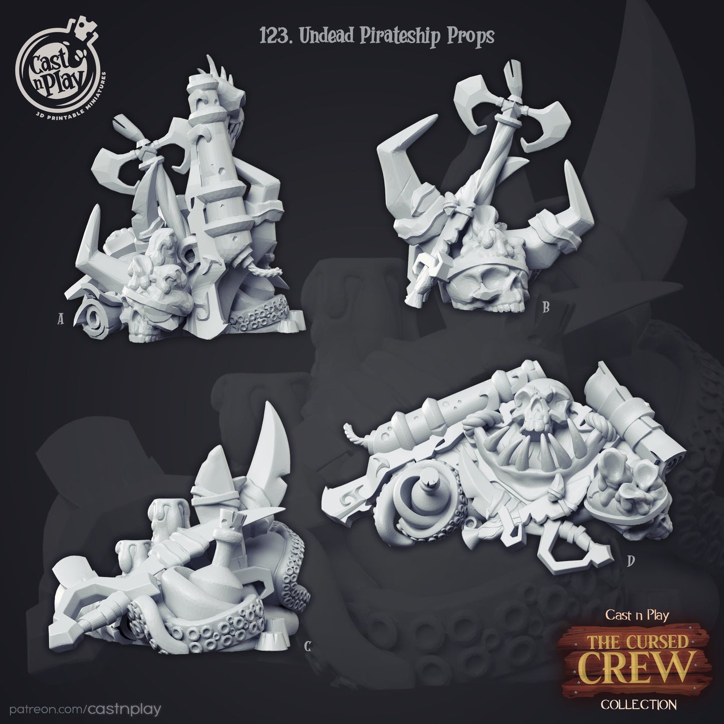 Undead Pirateship Props|  D&D  |  Miniature | Undead | Graveyard | Terrain | Pack