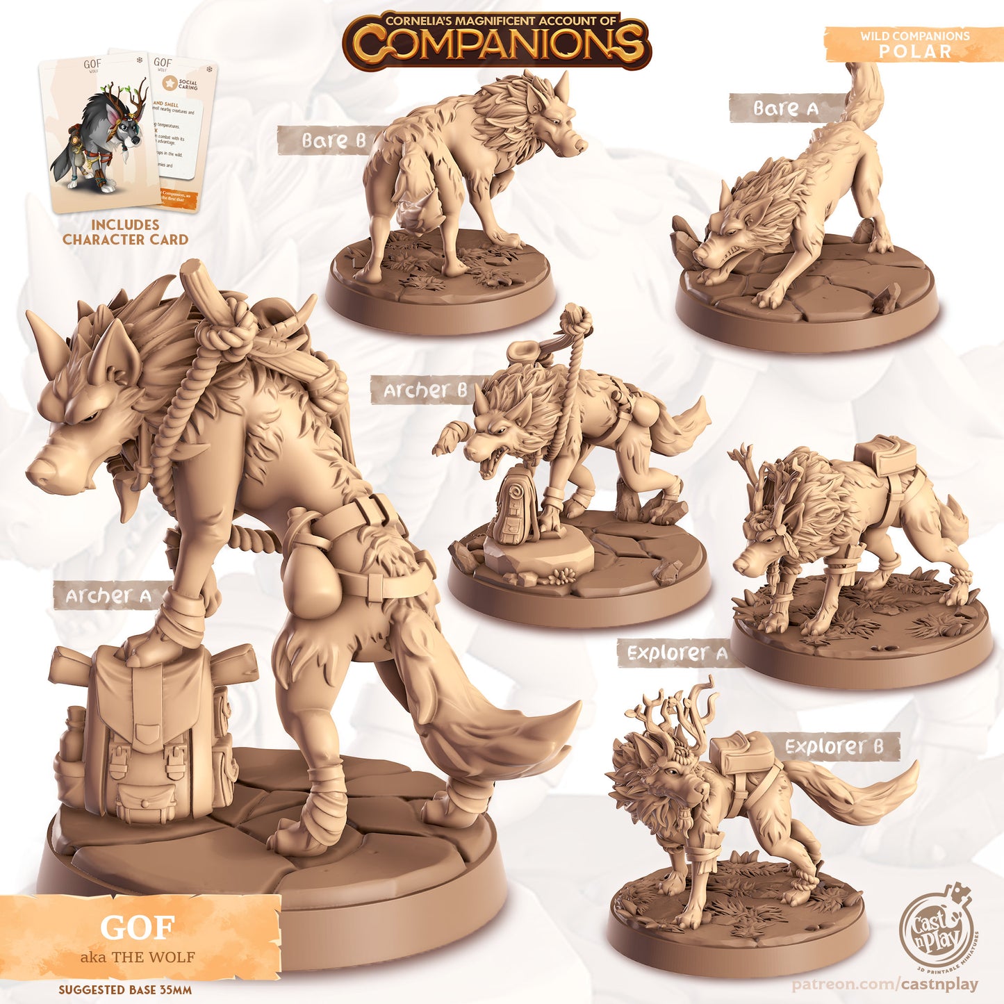 Gof The Wolf Companion | D&D | 3D Printed | HD Resin Miniature | Cast n Play | Pathfinder | Tabletop | dog | hound | Companions | Familiar