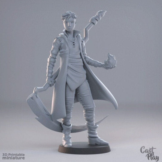 Fire Wizard | D&D | 3D Printed | HD Resin Miniature | Cast n Play | Pathfinder | Tabletop | mage | scyth