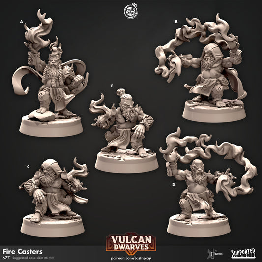 Dwarf Fire Casters | D&D | 3D Printed | HD Resin Miniature | Cast n Play | Pathfinder | Tabletop | Mage | Army | Vulcan