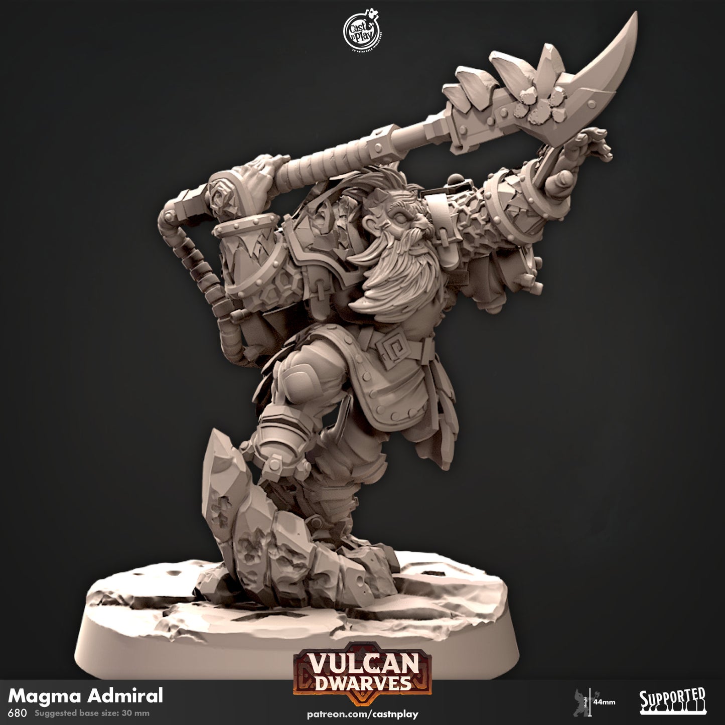 The Dwarf Magma Admiral | D&D | 3D Printed | HD Resin Miniature | Cast n Play | Pathfinder | Tabletop | Champion | Army | Vulcan