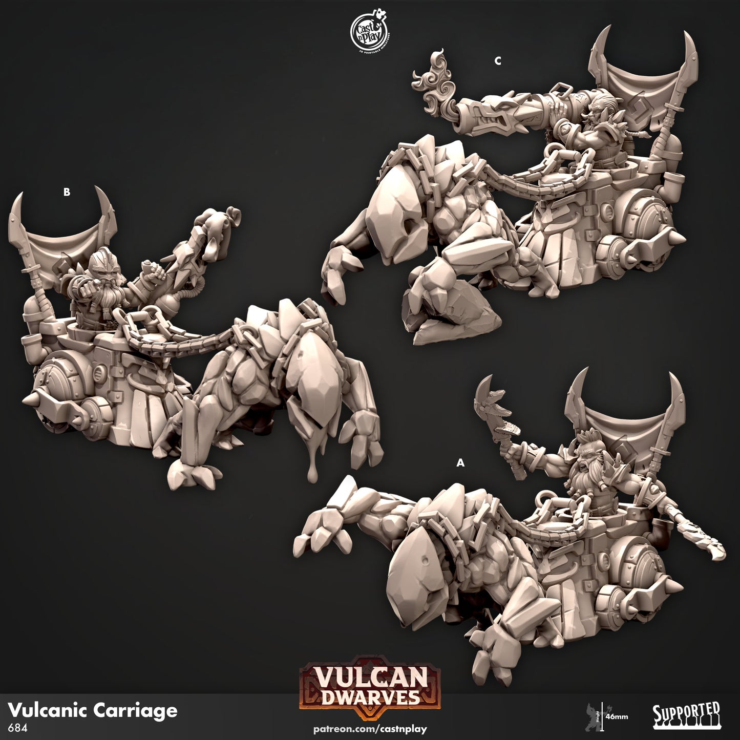 The Dwarf Carriage | D&D | 3D Printed | HD Resin Miniature | Cast n Play | Pathfinder | Tabletop | Champion | Army | Vulcan