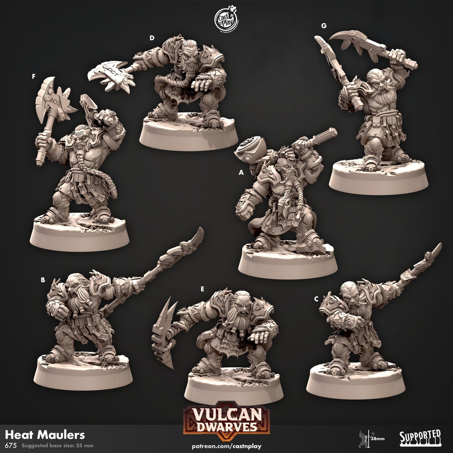 Dwarf Heat Maulers | D&D | 3D Printed | HD Resin Miniature | Cast n Play | Pathfinder | Tabletop | Melee | Army | Vulcan Dwarves