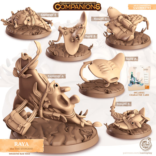 Raya, the Stingray | D&D | 3D Printed | HD Resin Miniature | Cast n Play | Pathfinder | Tabletop | Ray| Companions | Familiar