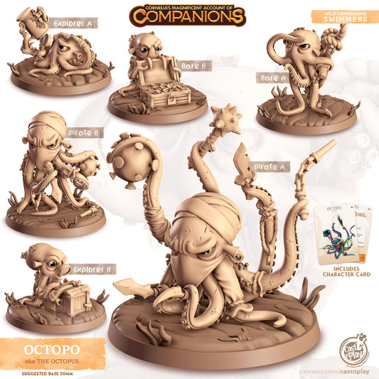 Oktopo, the Octopus | D&D | 3D Printed | HD Resin Miniature | Cast n Play | Pathfinder | Tabletop | Octopus | Companions | Familiar