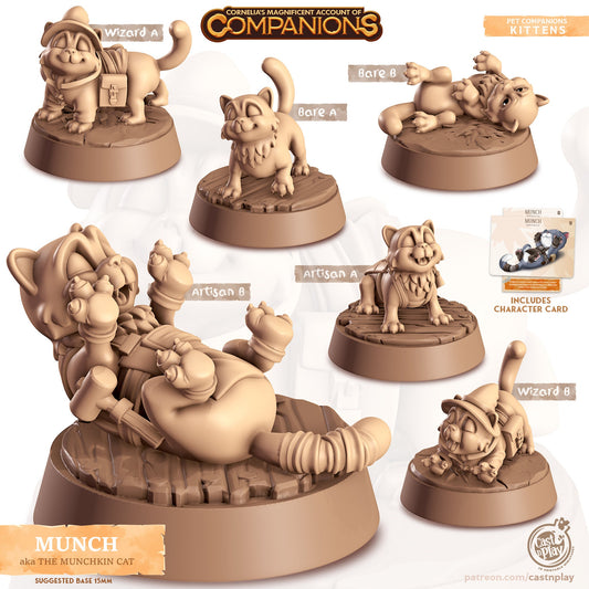 Munch, the Munchkin Cat | D&D | 3D Printed | HD Resin Miniature | Cast n Play | Pathfinder | Tabletop | Cat | Companions | Familiar