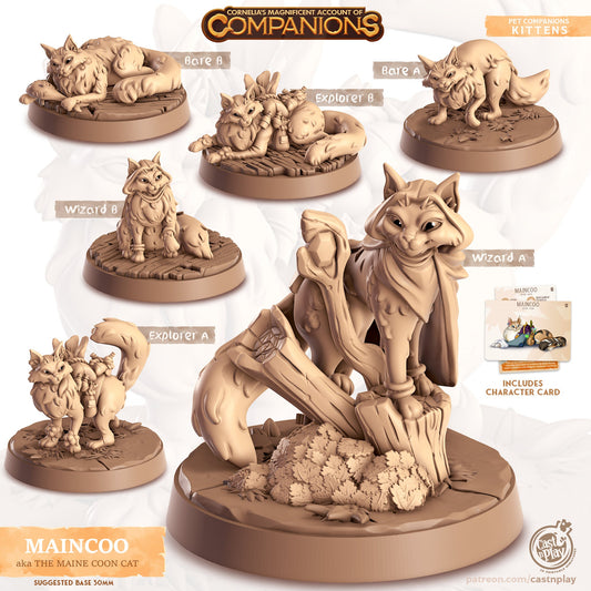 Maincoo, the Maincoon Cat | D&D | 3D Printed | HD Resin Miniature | Cast n Play | Pathfinder | Tabletop | Cat | Companions | Familiar