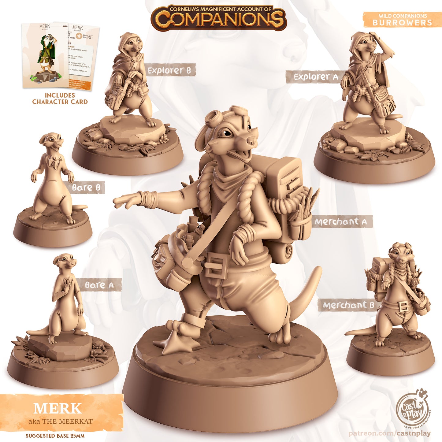 Merk, the Meerkat | D&D | 3D Printed | HD Resin Miniature | Cast n Play | Pathfinder | Tabletop | Meerkat | Companions | Familiar