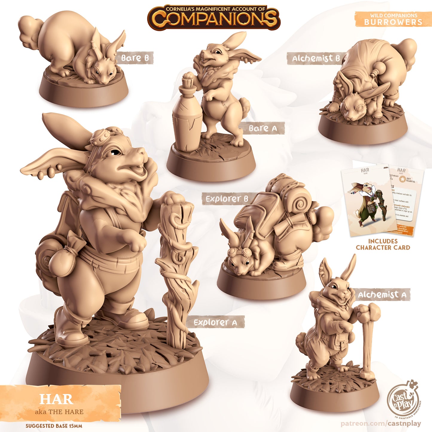 Har, The Hare | D&D | 3D Printed | HD Resin Miniature | Cast n Play | Pathfinder | Tabletop | Rabbit | Companions | Familiar