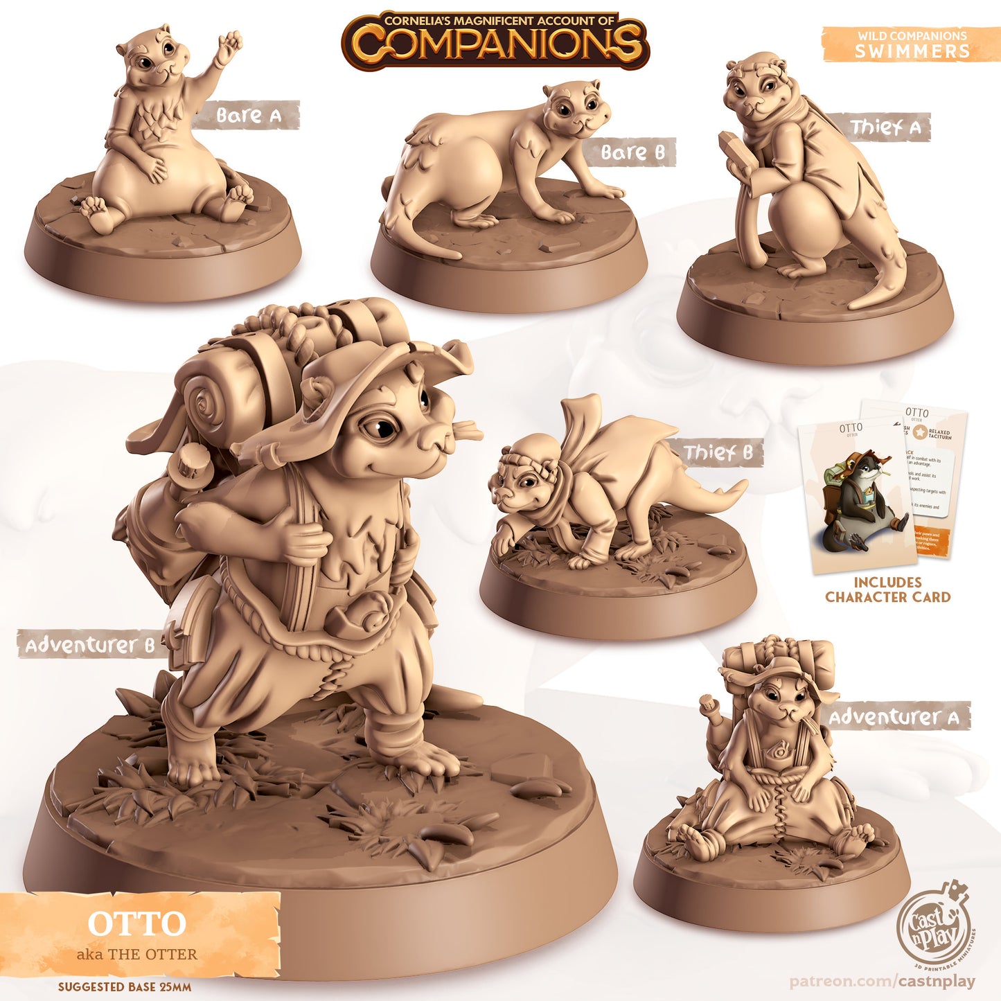 Otto, the Otter | D&D | 3D Printed | HD Resin Miniature | Cast n Play | Pathfinder | Tabletop | Otter | Companions | Familiar