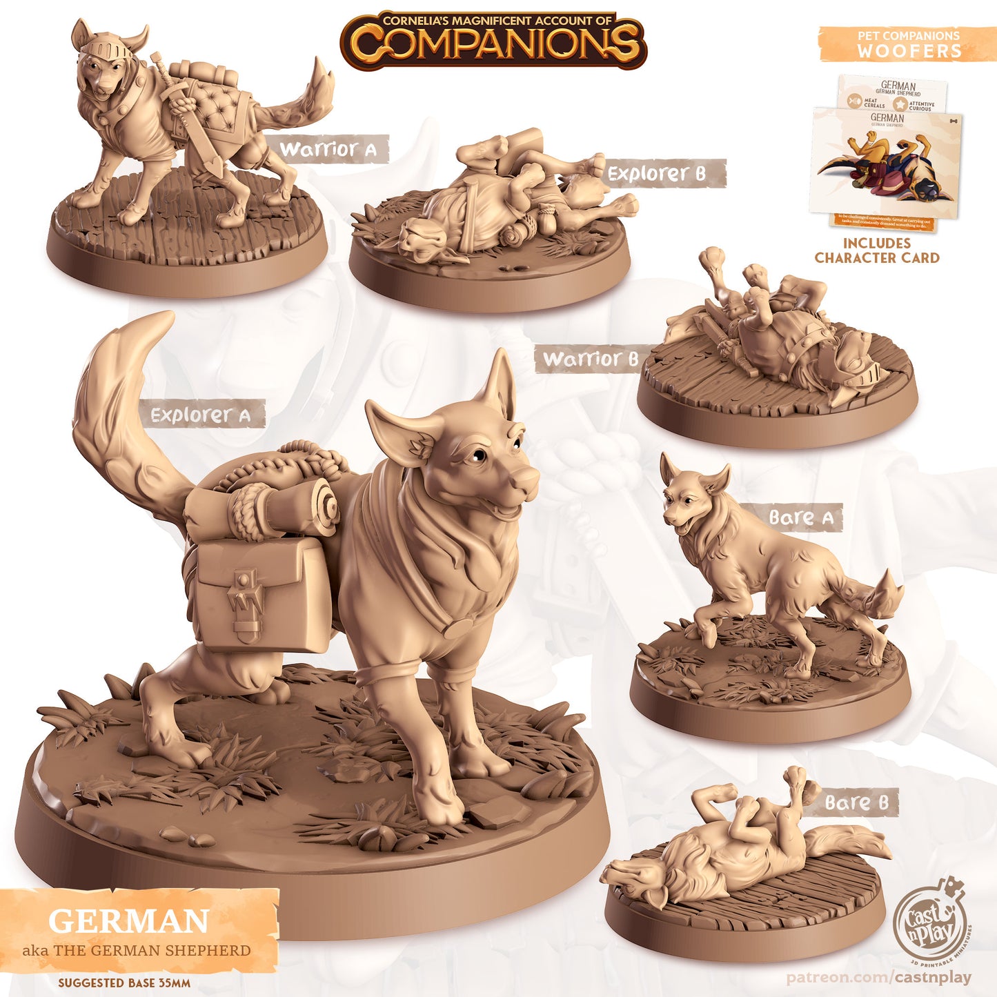 German, The German Shepherd | D&D | 3D Printed | HD Resin Miniature | Cast n Play | Pathfinder | Tabletop | Dog | Companions | Familiar