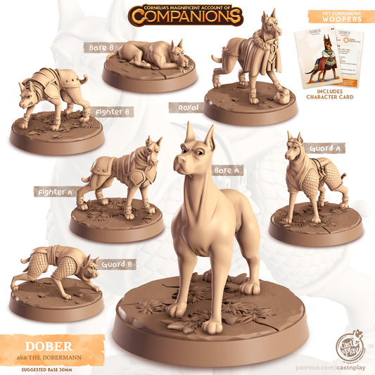 Dober, The Dobermann | D&D | 3D Printed | HD Resin Miniature | Cast n Play | Pathfinder | Tabletop | Dog | Companions | Familiar