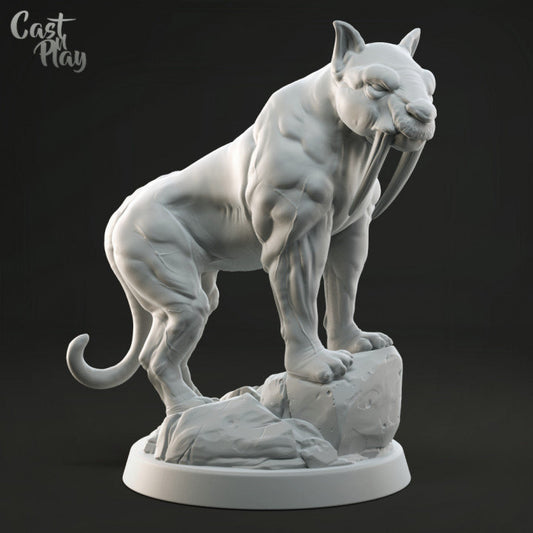 Sabertooth  | D&D | 3D Printed | HD Resin Miniature | Cast n Play | Pathfinder | Tabletop | Tiger | Wild animal | Beast