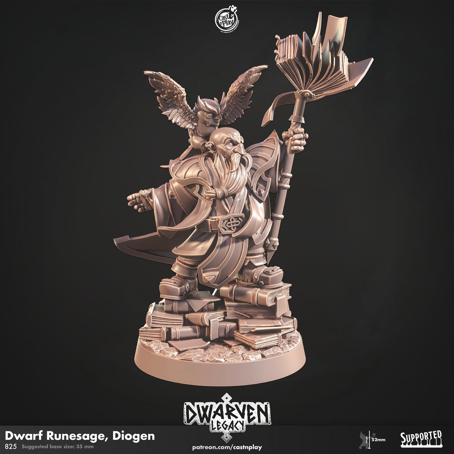 Diogen Dwarf Runesage | D&D | 3D Printed | HD Resin Miniature | Cast n Play | Pathfinder | Tabletop | Dwarven | Army | Dwarf Legacy