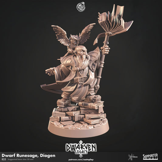 Diogen Dwarf Runesage | D&D | 3D Printed | HD Resin Miniature | Cast n Play | Pathfinder | Tabletop | Dwarven | Army | Dwarf Legacy