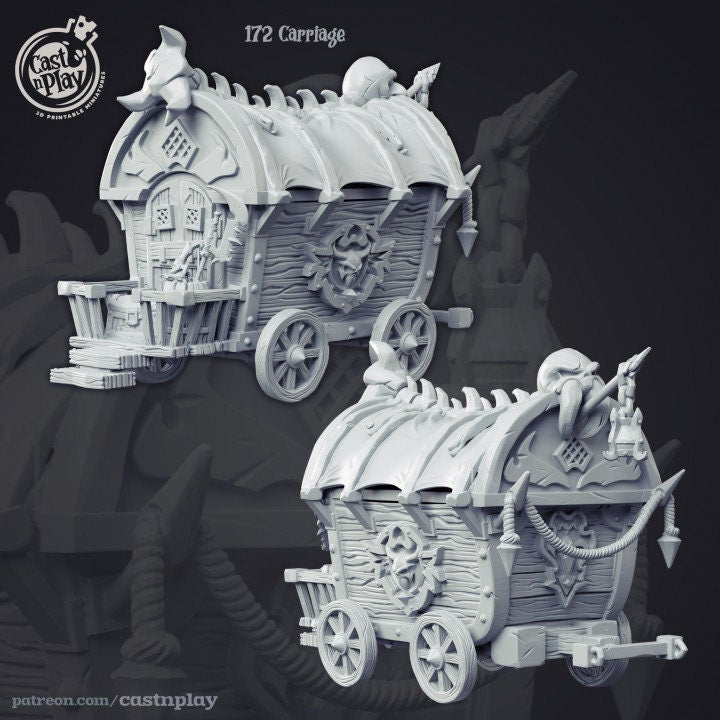 Demon Hunter's Carriage |  D&D  |  3D Printed | HD Resin Miniature | Cast n Play | Pathfinder | Cart | Tabletop