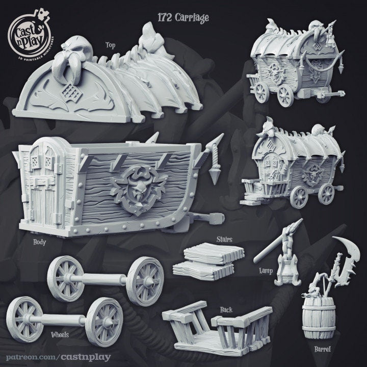 Demon Hunter's Carriage |  D&D  |  3D Printed | HD Resin Miniature | Cast n Play | Pathfinder | Cart | Tabletop