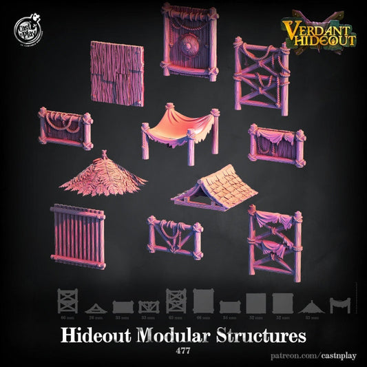 Hide Out Modular Structure 32 Peice Set | D&D | 3D Printed | HD Resin Miniature | Cast n Play | Pathfinder | Tabletop | Scenery | Verdant