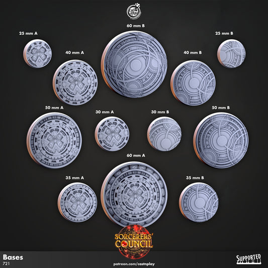 Sorcerers Council Legion Bases Pack | D&D | Miniature | Wizard | NPC | Magic | Character | People | Bases | 3D miniature