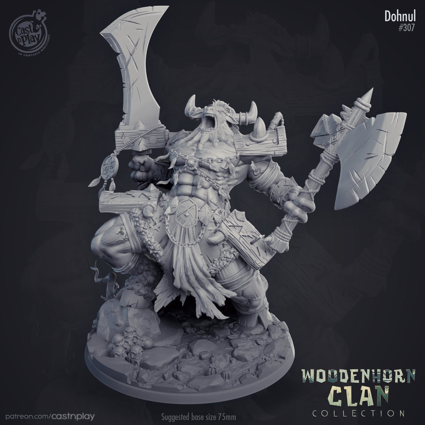 Dohnul | D&D | 3D Printed | HD Resin Miniature | Cast n Play | Pathfinder | Tabletop | Boss | Minotaur