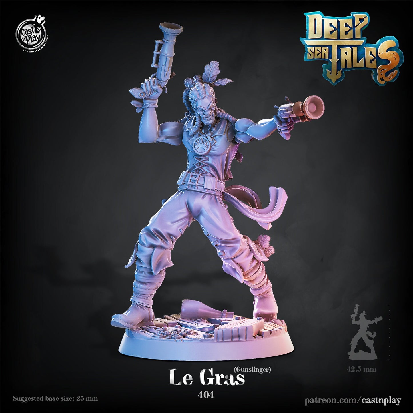 Le Gras | D&D | Miniature | Deep Sea Tales | NPC | Pirate | Corsair | Gun Slinger | Hero | Npc | Cast n Play