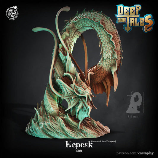 Kepesk (Ancient Sea Dragon) |  D&D  |  3D Printed | HD Resin Miniature | Cast n Play | Pathfinder | Tabletop | Boss