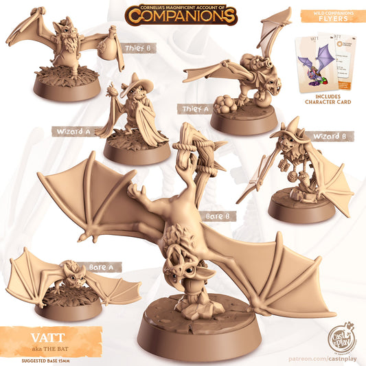 Vatt, the Bat | D&D | 3D Printed | HD Resin Miniature | Cast n Play | Pathfinder | Tabletop | Bat | Companions | Familiar