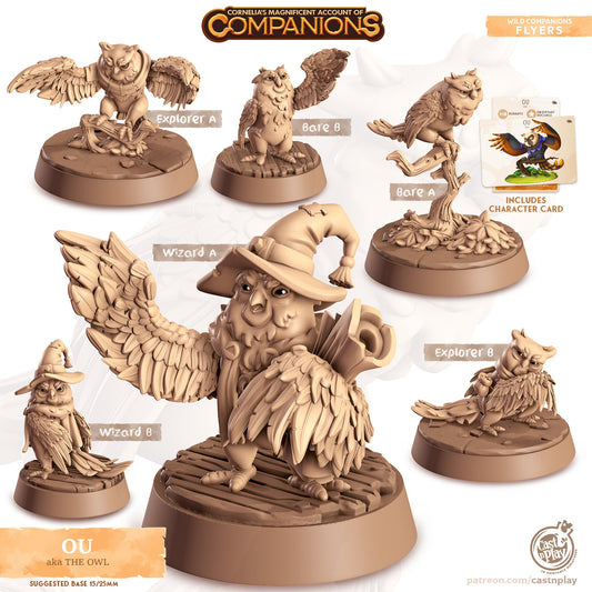 Ou, the Owl | D&D | 3D Printed | HD Resin Miniature | Cast n Play | Pathfinder | Tabletop | Bird | Companions | Familiar