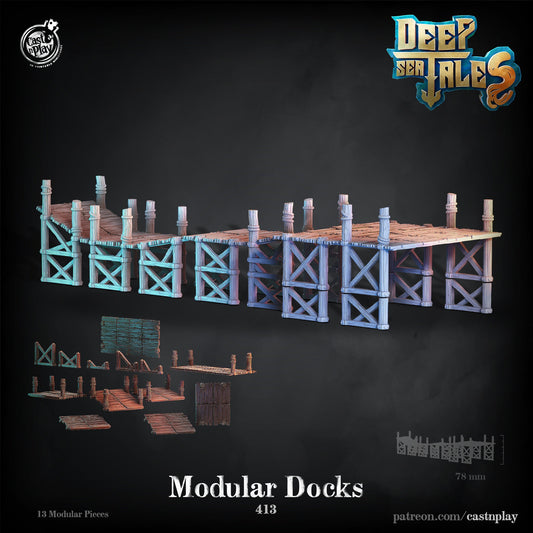 Modular Docks 39 Peice Set | D&D | 3D Printed | HD Resin Miniature | Cast n Play | Pathfinder | Tabletop | Champion | Army | Vulcan