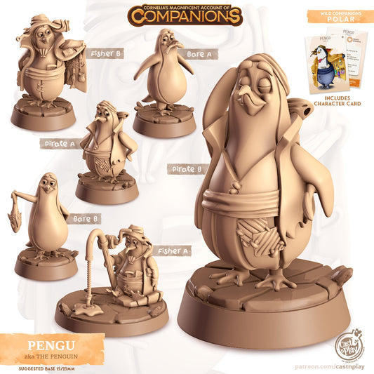 Pengu, the Penguin | D&D | 3D Printed | HD Resin Miniature | Cast n Play | Pathfinder | Tabletop | Penguin | Companions | Familiar