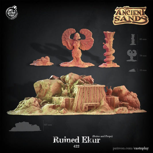 Ruined Ekur  | D&D | 3D Printed | HD Resin Miniature | Cast n Play | Pathfinder | Tabletop | Desert | Army | terain