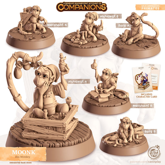 Moonk, the Monkey | D&D | 3D Printed | HD Resin Miniature | Cast n Play | Pathfinder | Tabletop | Monkey | Companions | Familiar