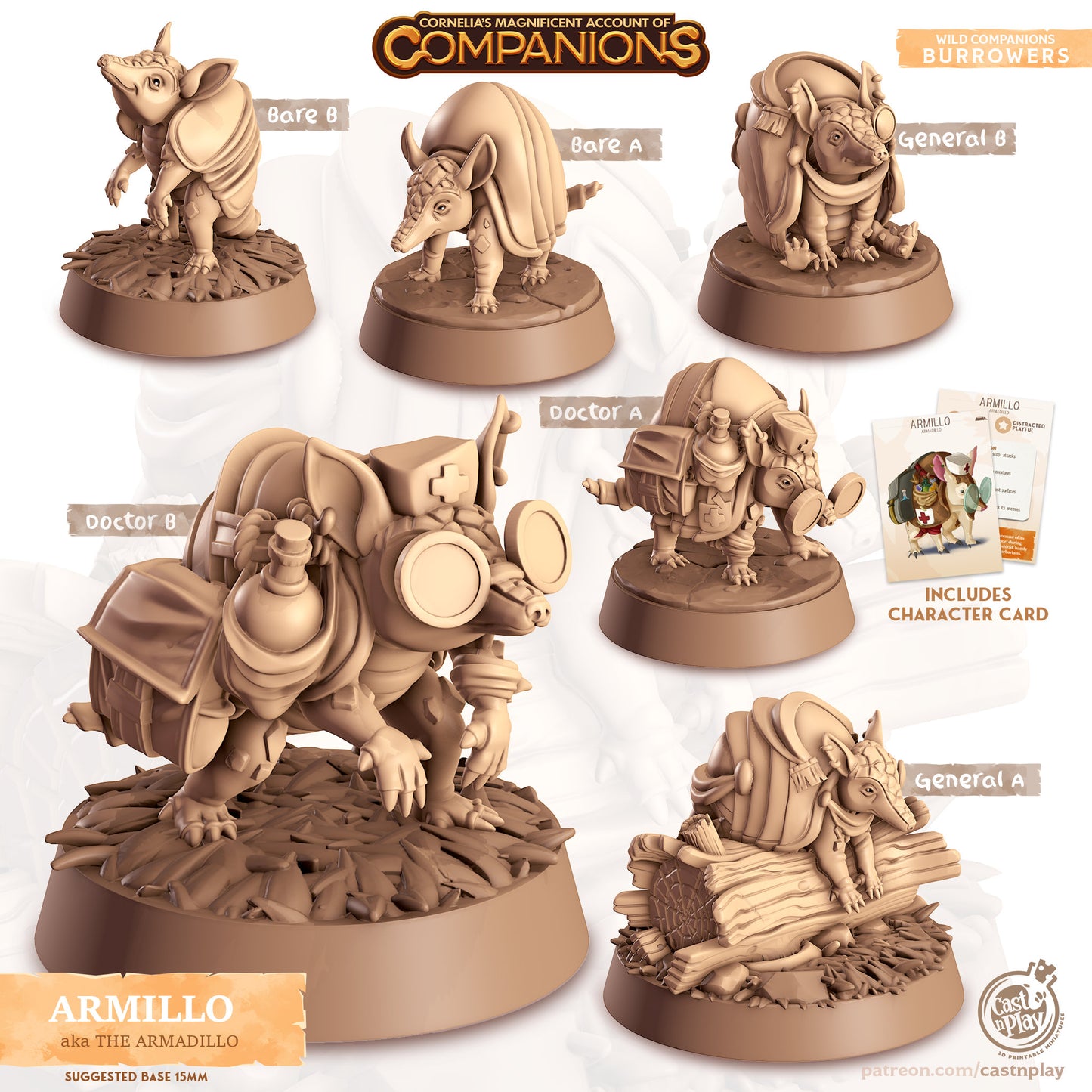 Armillo - Armadillo | D&D | 3D Printed | HD Resin Miniature | Cast n Play | Pathfinder | Tabletop | Armadillo | Companions | Familiar